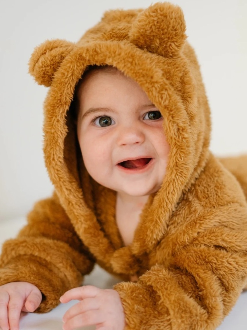 Belan.J Fuzzy Fleece Hooded Jumpsuit - Teddy Bear Brown Baby